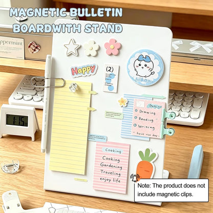FLWAL Magnetic Bulletin Board, 13*9 Inch Magnetic Metal Desktop Memo Display Bard with Bracket, Suitable for Back to School Menu Table, Home Kitchen, School and Office Supplies (white, Large,2 Pack)