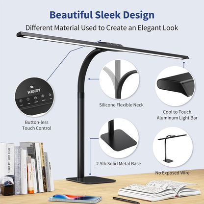 Desk Lamp with USB Charging Port for Home Office 24w Architect Remote Base Dual Task Led Light Modern 5 Color Modes Dimmable Adjustable Gooseneck Double Head Reading Drafting Eye Caring Tall Lamps