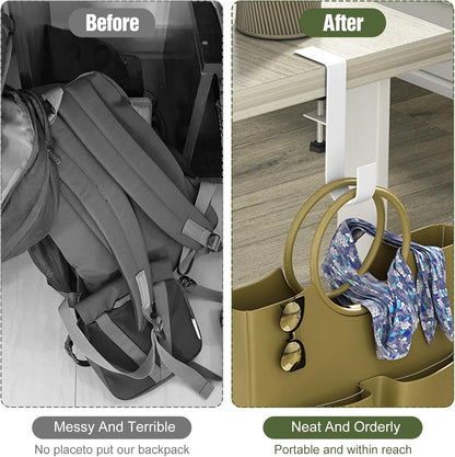 4Pcs Purse Hook for Table, Handbag Hanger for Desk Clamp-On Under Desk Backpack Hanger Adjustable White Bag Hook for Tables Heavy Duty Organize Desktop