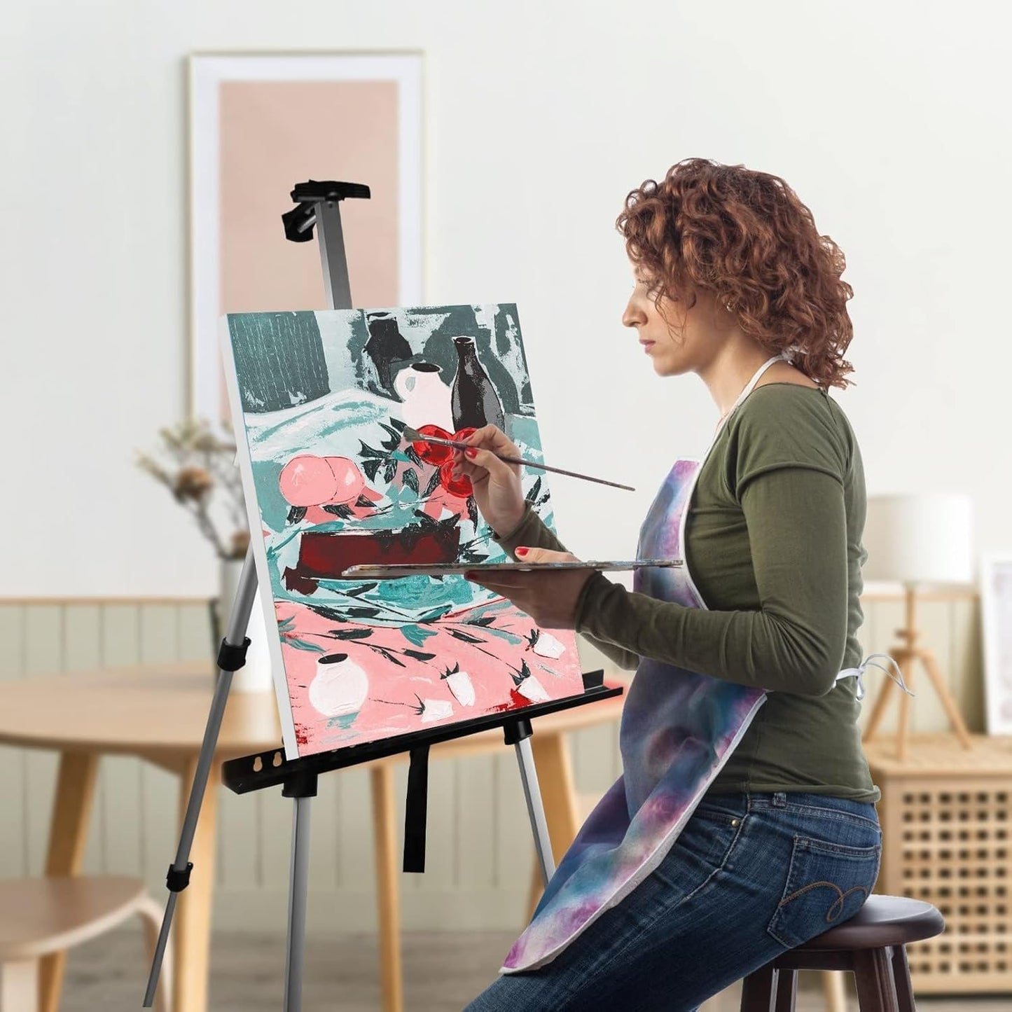 Art Easel Stand for Painting and Sign - RRFTOK 17 to 66 Inch Adjustable Aluminum Tripod Easels for Display, Portable Canvas and Poster Stand with Carry Bag for Beginners, Students and Classroom Use