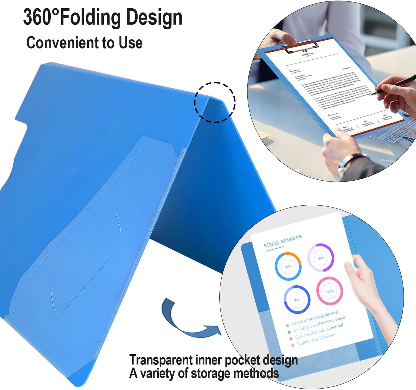 Clipboard Folder, A4 Foldable Clipboards with Pocket, File Cover Office Folder Clipboard, 360 Degree Foldable Storage Clipboards for Office, School or Medical Field, Green