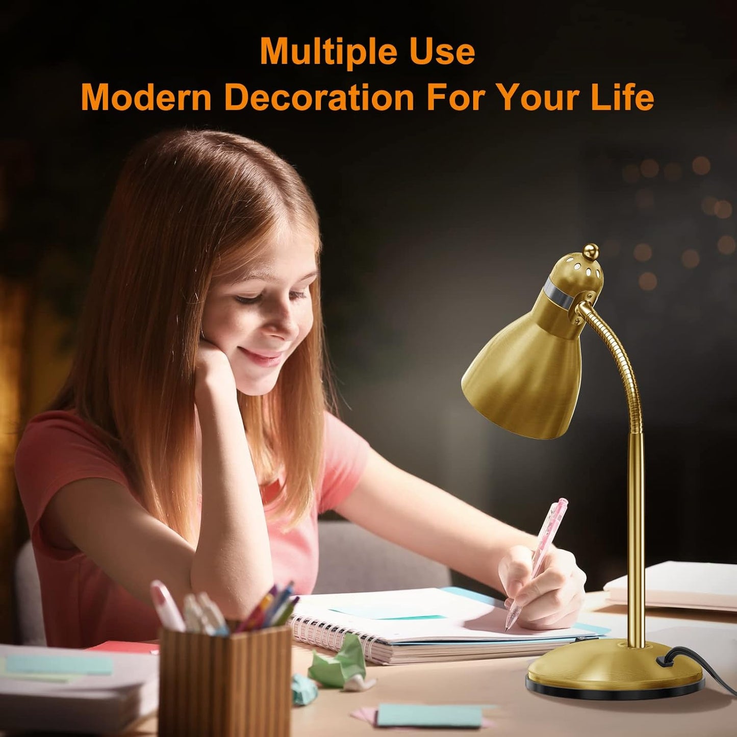 LEPOWER Metal Desk Lamp, Eye-Caring Table Lamp, Study Lamps with Flexible Goose Neck for Bedroom, Home Office (Matte Black)
