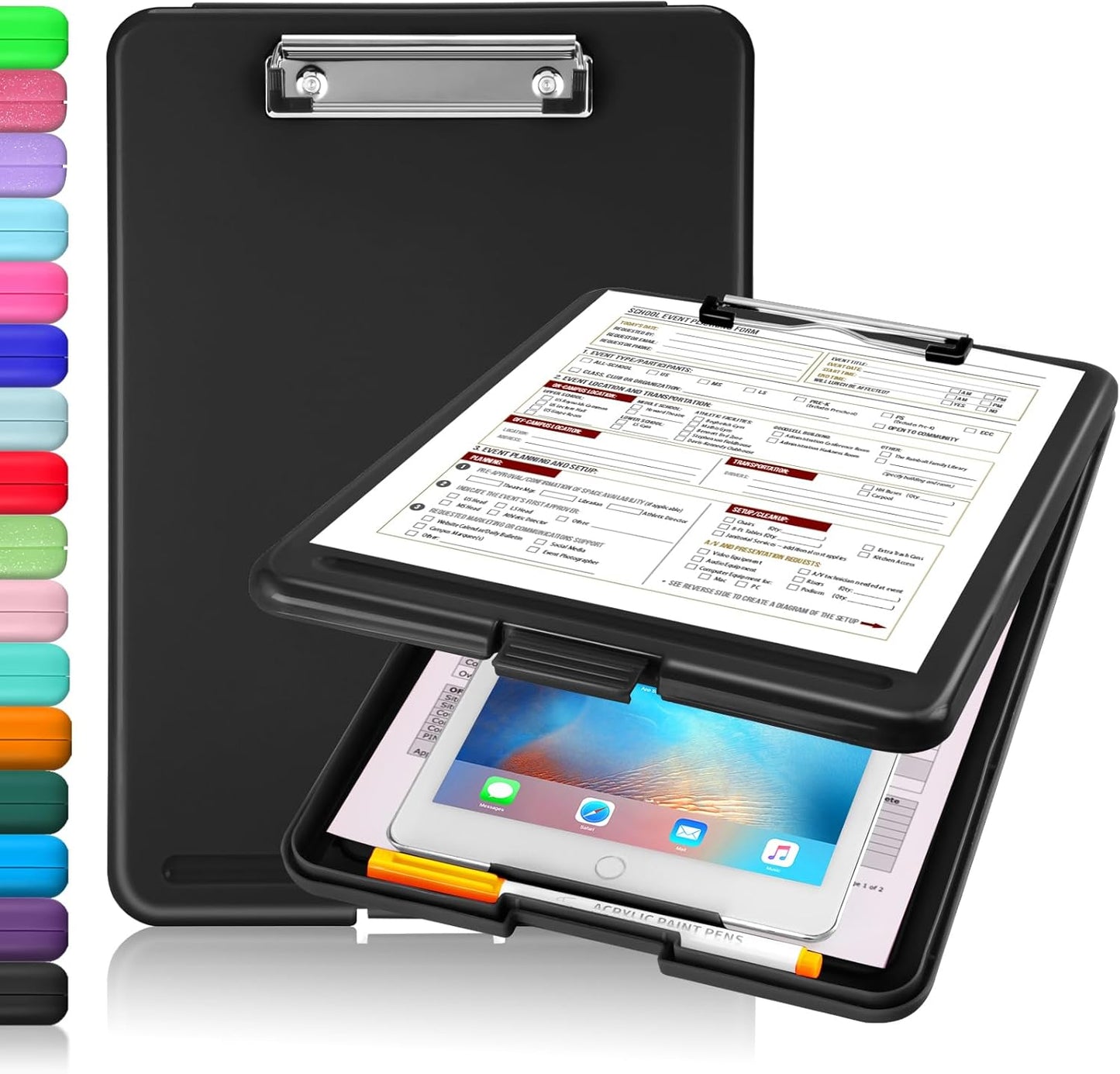 Sooez Clipboard with Storage, Plastic Storage Clipboards with Low Profile Clip, Nursing Clip Boards Foldable, Hanging Clipboard Case for Work, Teacher, Classroom Must Haves, Office School Supplies