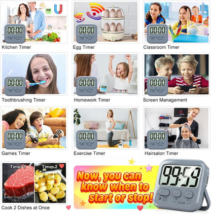 Antonki 2 Pack Digital Timer for Kids, Magnetic Countdown Kitchen Timers for Cooking, Egg, Classroom, Teacher, Exercise, Study, Oven - Battery Included
