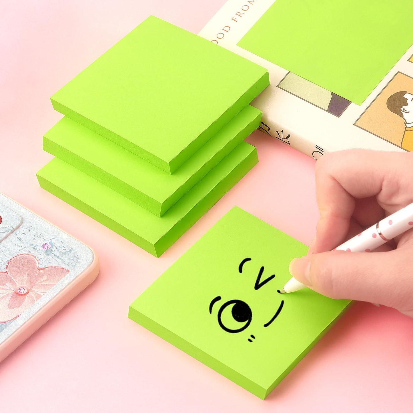 Osboo Sticky Notes 3x3 Pop Up Self-Stick Notes Pads with 6 Bright Colors, Easy to Post for Office, School, Home, 6 Pads/Pack, 100 Sheets/Pad(Pop Up)