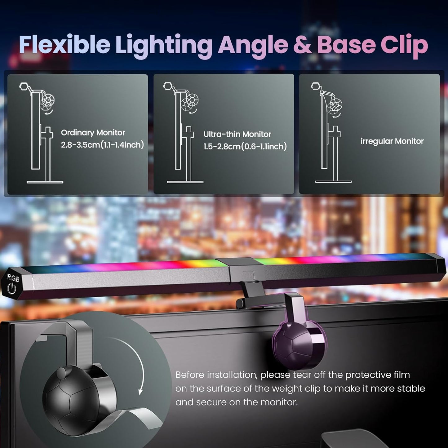 Quntis Monitor Light Bar 15.7", 24 RGB Backlight Modes for lmmersive Gaming Ambience, 900 Lux Glare-Free Computer Screen Lamp, High CRI 95 Eye Care Desk Light for Home Office