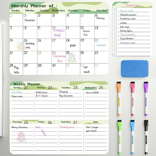 Marsrock Dry Erase White Board with Stand,Double-Sided Weekly Whiteboard 16"x12", 10 Markers, 6 Magnets, 1 Eraser, Portable Desktop Whiteboard for Planning,Weekly Schedule Board for School for Home