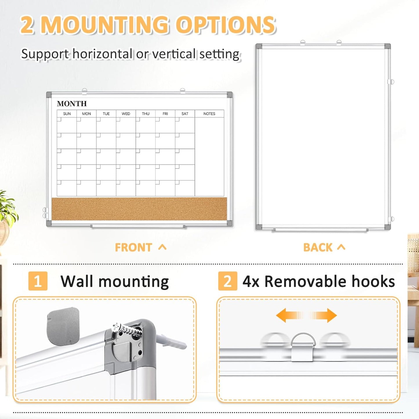 Weekly Calendar Dry Erase Whiteboard for Wall, 24"x18" Magnetic Weekly Planner White Board, Double Sided Hanging Daily Planning Board for Home, Office, School, Kitchen