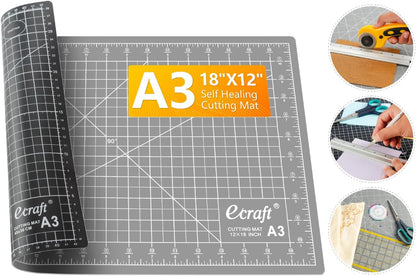 Ecraft Large Self Healing Cutting Mat: 24" x 36" Double Sided 5-Ply Hobby Mat, A1 Rotary Cutting Sewing Mat for Crafts, Fabric,Sewing,Quilting,Scrapbooking,Projects,Grey/Black