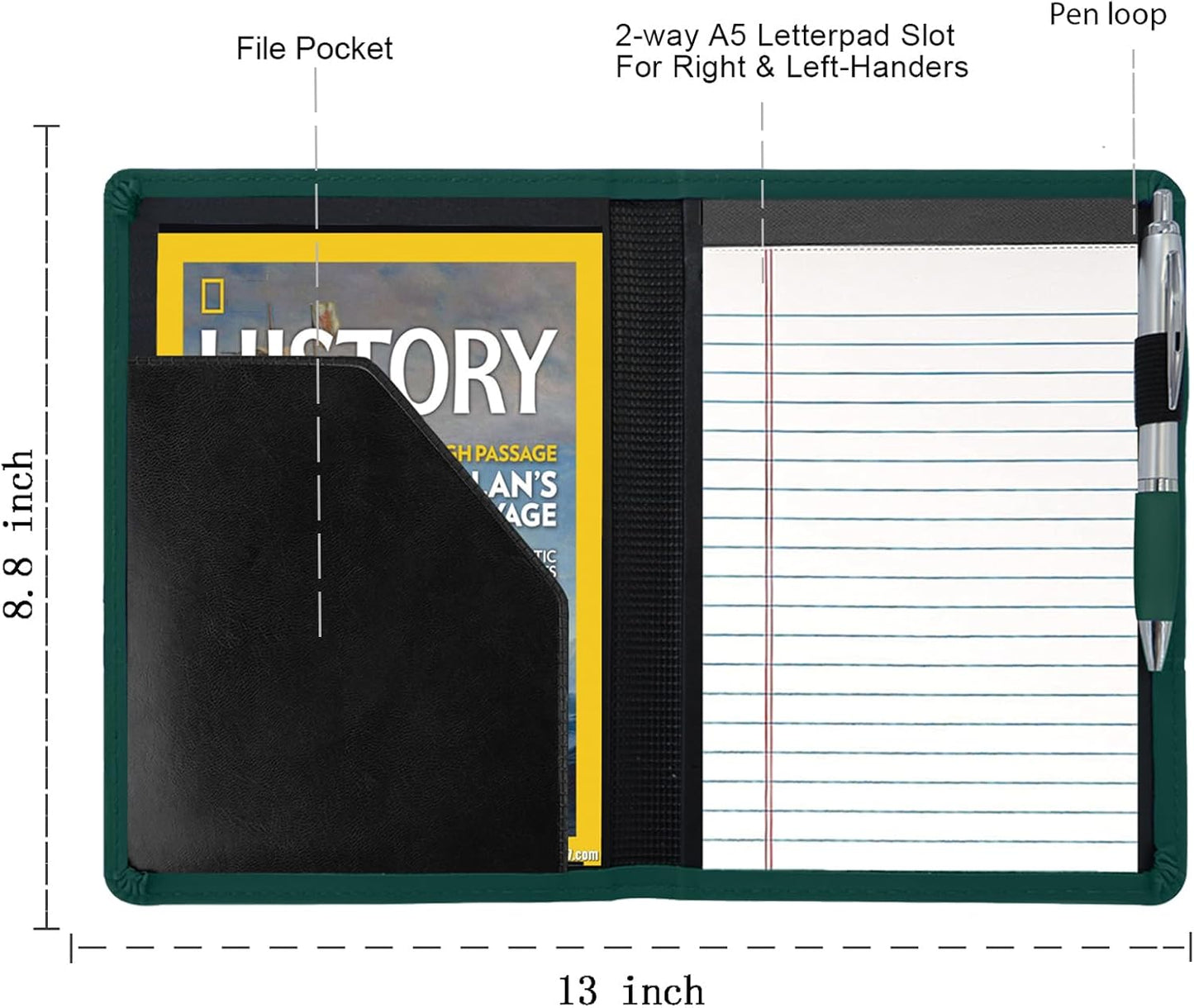 Padfolio/Portfolio Binder, Mini Padfolio Portfolio Binder 5 x 8 Legal Writing Pad, A5 Document Organizer Folder for Men Women, Black