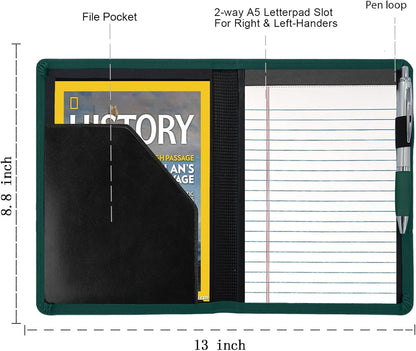 Padfolio/Portfolio Binder, Mini Padfolio Portfolio Binder 5 x 8 Legal Writing Pad, A5 Document Organizer Folder for Men Women, Black