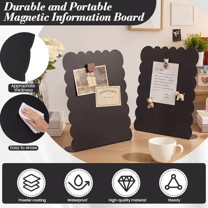 LEIFIDE 2 Pcs Black Magnet Boards Magnetic Bulletin Board Announcement Wave-Shaped Magnetic Display Board Stand Metal Desktop Memo for Menus Dining Table Home School Kitchen Office (12.6 x 11 Inch)