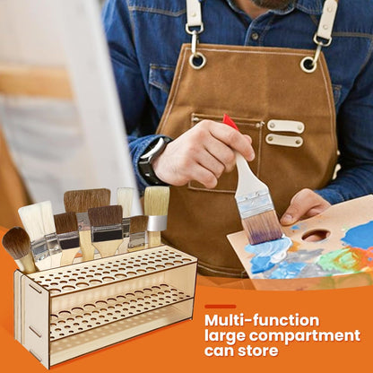 Wooden Paint Brush Holder with Glue 67 Hole and Large Tool Compartment Paint Brush Organizer Desk Paintbrush Holder Stand Wood Paintbrush Rack