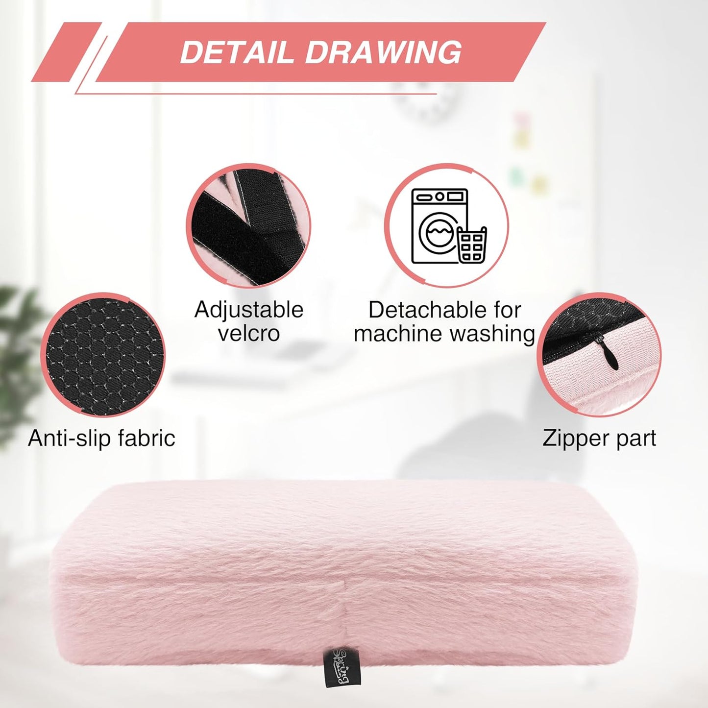 SPRING SEAON Office Chair Arm Covers Plush Office Chair Arm Pads Premium Memory Foam Gaming Chair Armrest Cushion Provide Cushioning for Elbows and Forearms 2 Pack Arm Chair Covers for Arms (Pink)