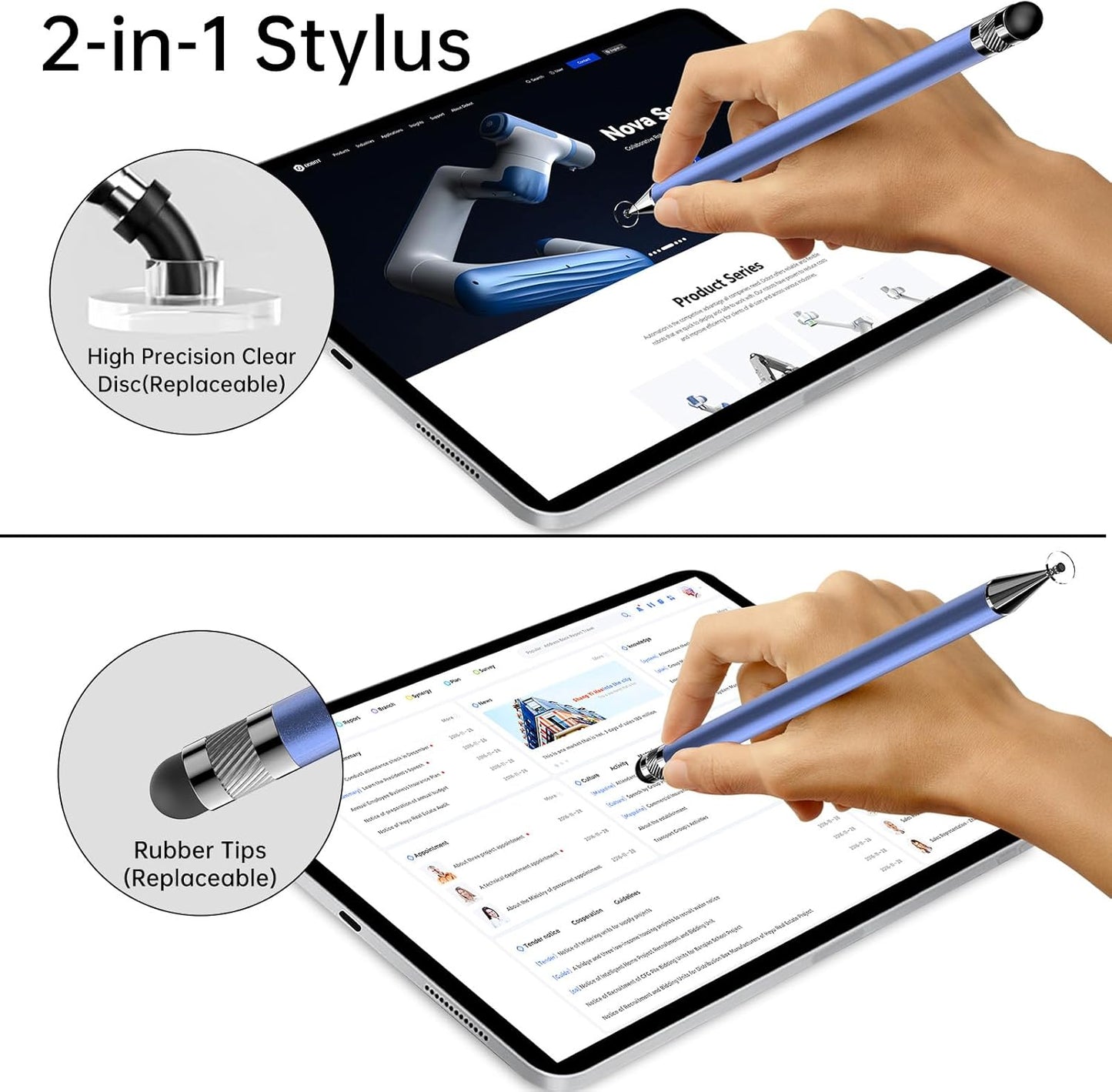 Bopomofo Stylus (5 Pcs), 2-in-1 Stylus Pen for Touch Screen, High Precision and Sensitivity, Suitable for iPhone/ipad/Android Tablets, Compatible with Touch Screens (Black/White/Blue/Rose Gold/Silver)