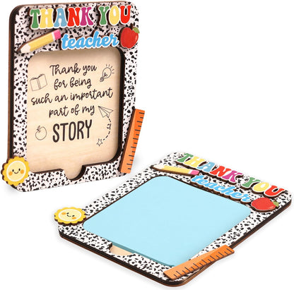 Sticky Note Holder for Desk, Teacher Appreciation Gifts, 3x3 Inch Self-Stick Notes, Wooden Sticky Notes Holder for Teachers, Thank You Teacher Appreciation Gift for Women (Black Leopard)