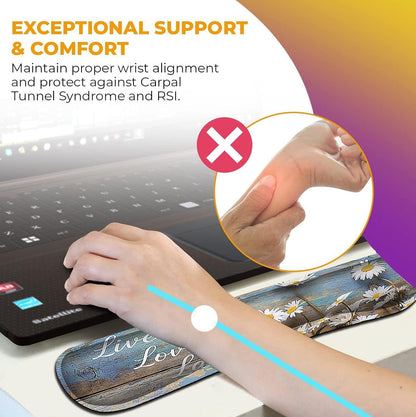 Mouse Pad with Wrist Support, Ergonomic Gel Mouse Pad Beautiful Flowers,Non-Slip Durable, Memory Foam Keyboard Wrist Rest, Suitable for Office Typing Games, Pink Hyacinths on Wood Panel