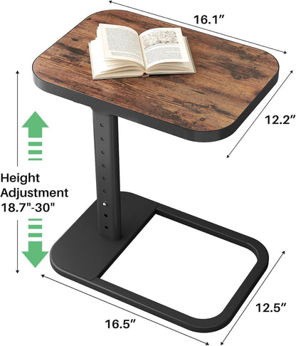 Kitstorack TV Tray Table, Adjustable Height & Flip-Top & Rounded Metal Corners, Snack Table for Couch, Sofa, Bed, Chair, Living Room, C Shaped End Side Table for Eating, Dinner or Laptop, Small Spaces