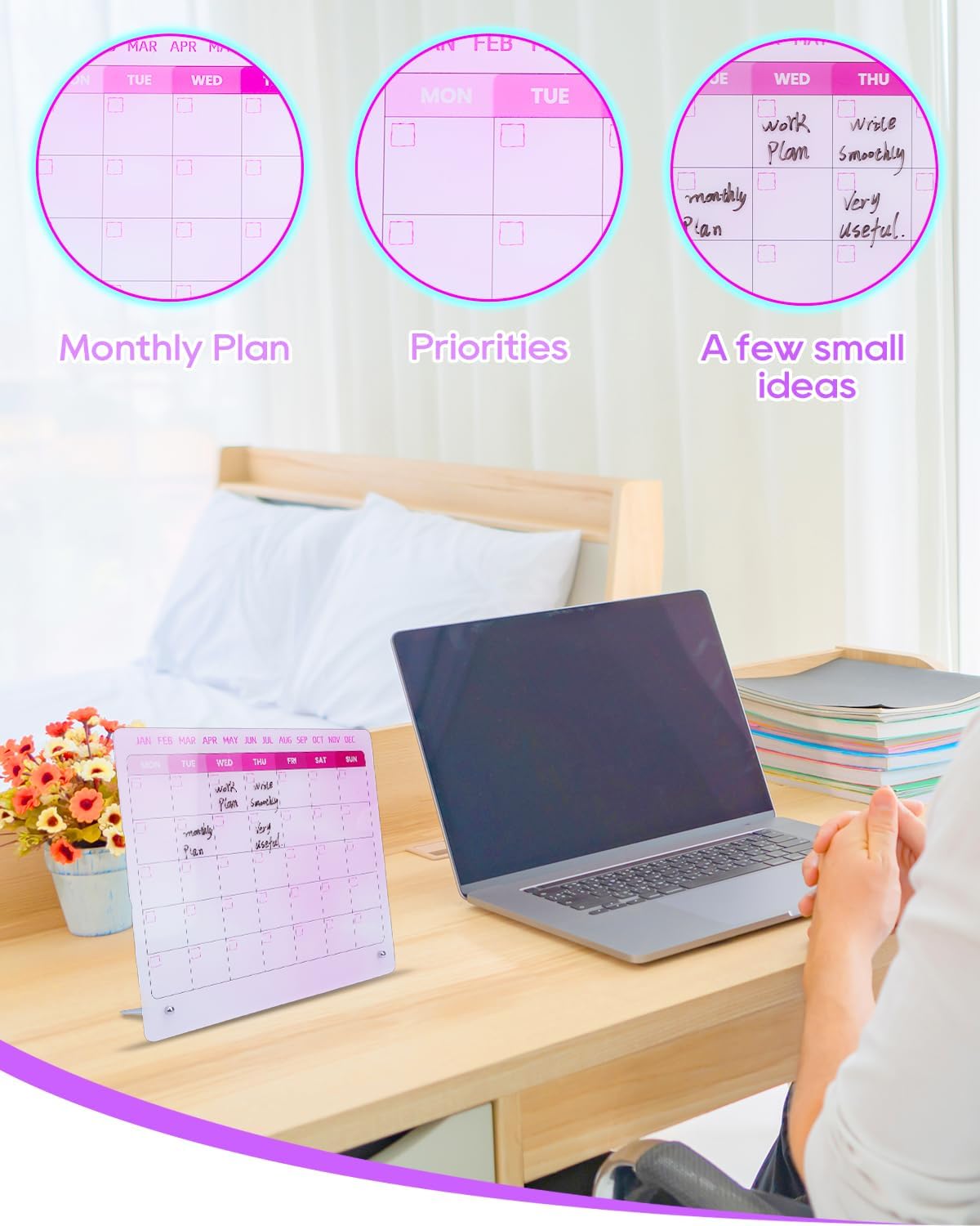 UCEC Dry Erase Calendar for Desk, 12" x 10" Weekly Planning Reminder Board, Dry Erase to Do List Calendar for Office with Stand and Pen Clip for Home Office & School Organization