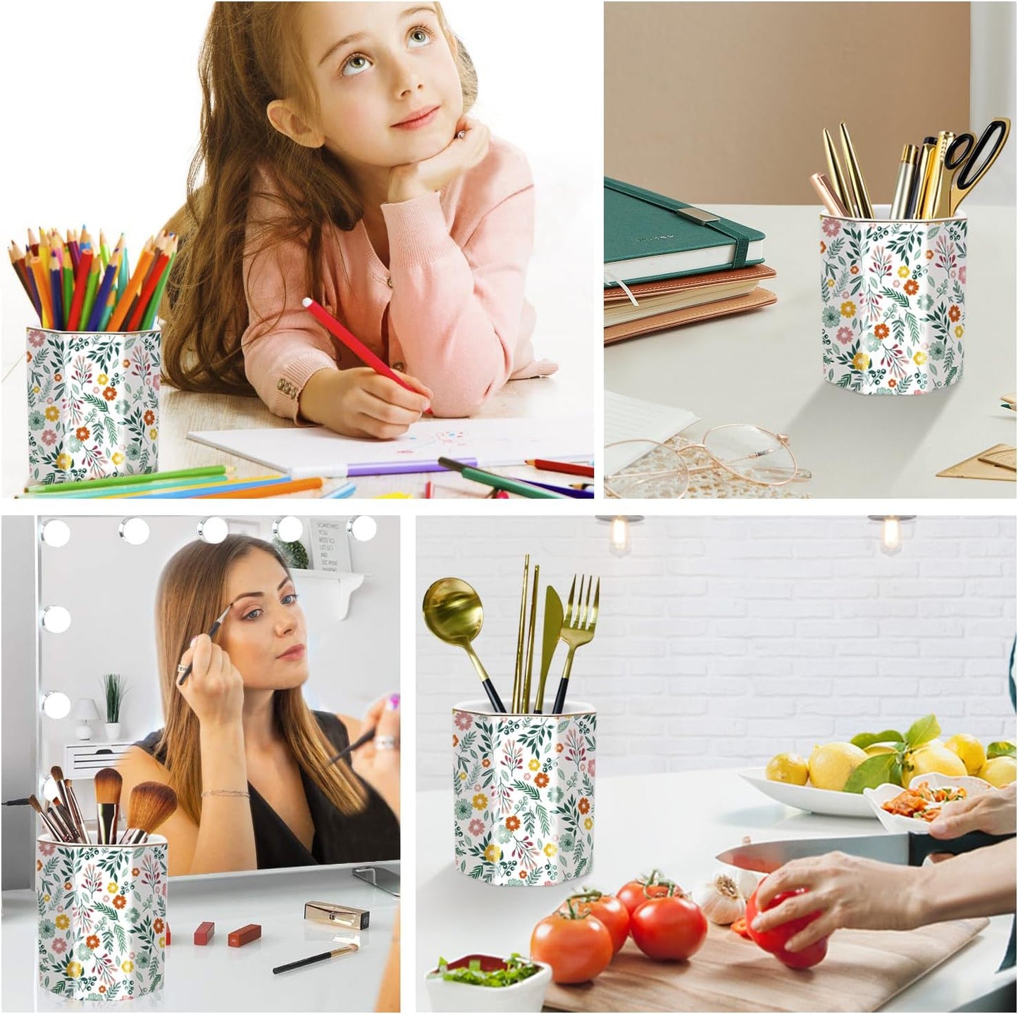 Pen Holder, Pencil Holder for Desk, Marble Desk Organizer Cute, Durable Ceramic Pencil Cup, Decorative Makeup Brush Holder Cup, Stationery Holder for Office, Home, Gray Marble