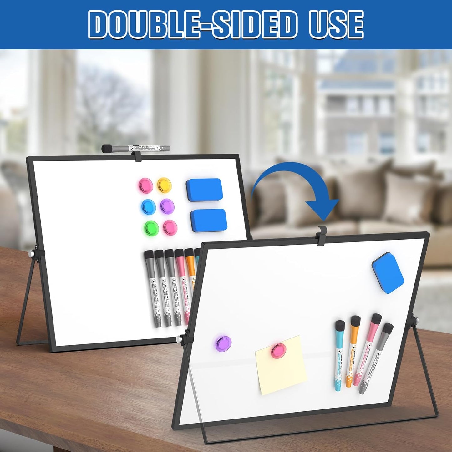 Grtard Dry Erase Magnetic White Board, 16''x12'' Double-Sided Desktop Whiteboard with Stand, Portable Small Whiteboard Set, Dry Erase Board for to-Do Lists, Planning & Office, Home