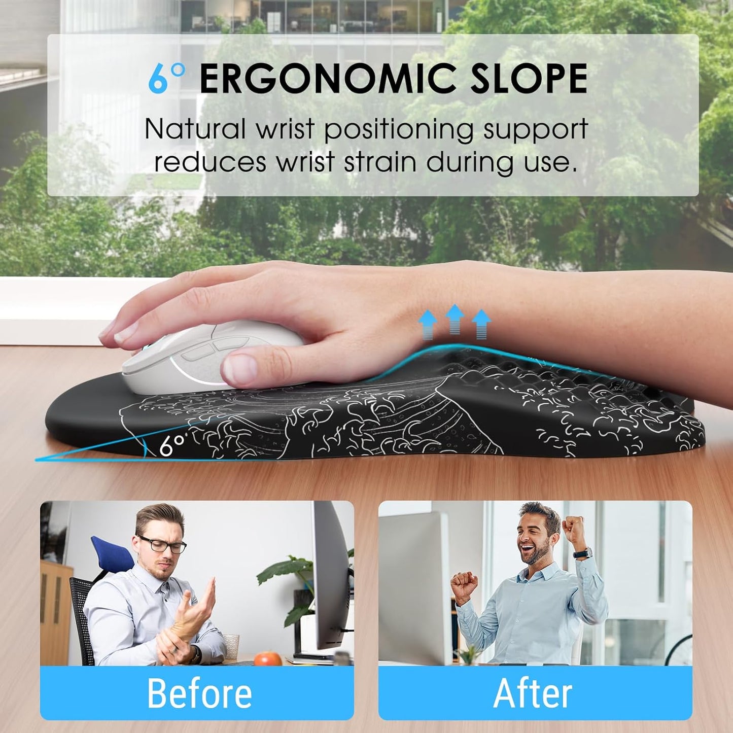 MROCO Ergonomic Mouse Pad with Wrist Support, Memory Foam Wrist Rest Mouse Pad, Non-Slip Base, Smooth Surface for Office & Home, Black
