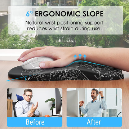 MROCO Ergonomic Mouse Pad with Wrist Support, Memory Foam Wrist Rest Mouse Pad, Non-Slip Base, Smooth Surface for Office & Home, Black