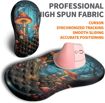 Ergonomic Joint Wrist Support Mouse Pad with Memory Foam Cushion Massage Bump, Carpal Tunnel Pain Relief Mousepad Slope Design for Wrist Rest, 11.8x7.9 in, Black