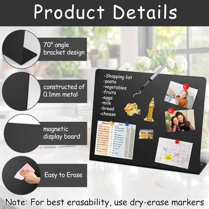 Geyoga 2 Pack Magnetic Bulletin Board with Stand, 16 x 12 Inch Black Magnet Display Board for Memo, Menu, Notes, Photos, for Kitchen Countertop, Office Desk, School