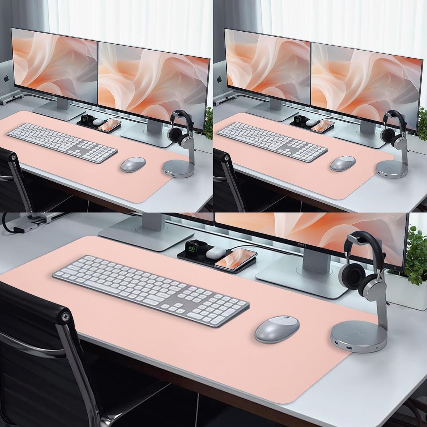 Bloss Leather Desk Pad and Keyboard Wrist Rest, Large Mouse Pad + Keyboard Pad+Mouse Wrist Support, Non-Slip Desk Mat Protector for Office, Home(31.5×15.7 Inches,Beige) - Colors A