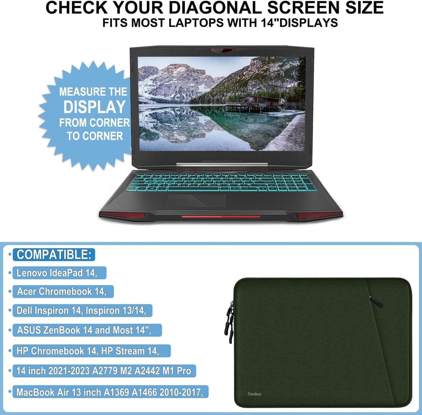 Laptop Sleeve Case 13.3 inch, Shockproof Protective Computer Cover with Accessories Pocket, Portable Laptop Bag Compatible with MacBook Air/Pro 13-13.3 inch, Compatible for MacBook Pro 14 inch, Black | Shockproof