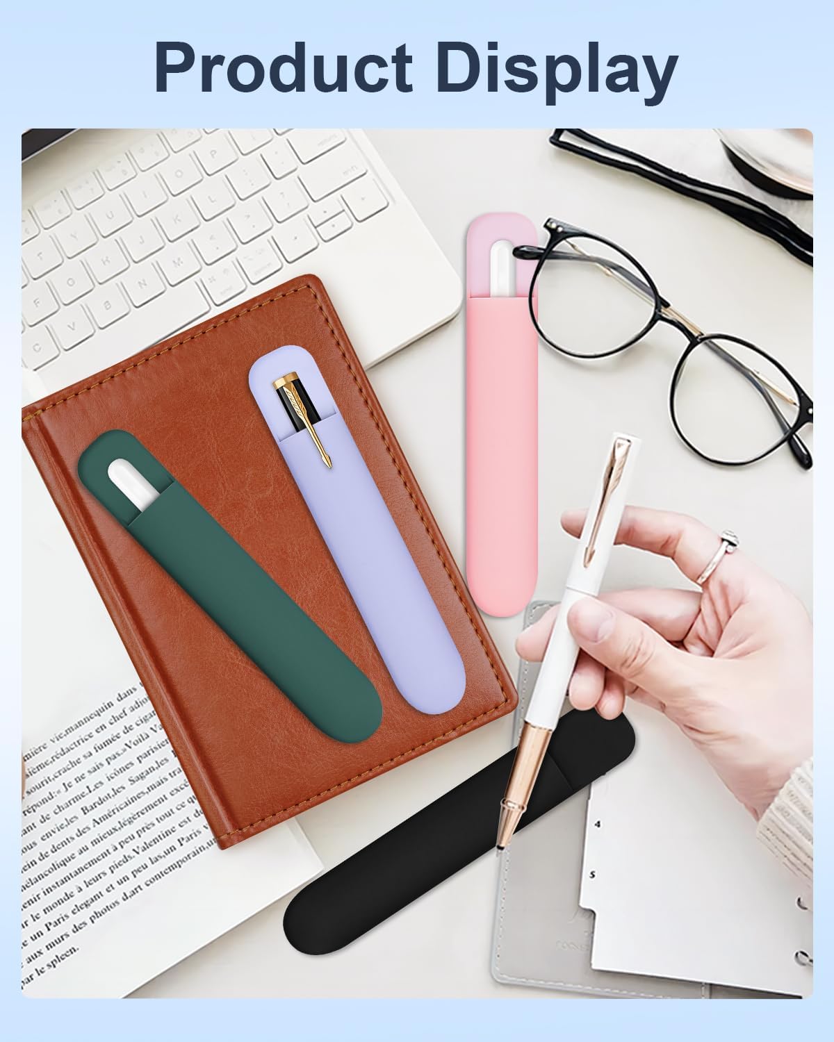 eZAKKA Silicone Pencil Holder For Most Pens,Pencils, 7.8 inch Self-Adhesive Stick To Notebooks,Diary, Desks,Tablet, Green, 1 Pack