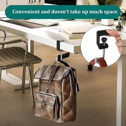 cobee Clamp-On Under Desk Hooks, Desk Mount Hanging Bag Holder Metal Hook Adjustable Headphones Clamp Organizer Portable Purse Hanger Clip Reduce Desk Clutter Table Desk Under Counter (4 Pcs, Black)