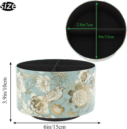 Round Leather Art Supply Organizer,Remote Control Holder,360 Degree Rotating,Multi-Functional Pencil Holder,4 Compartments Desktop Stationary Organizer(1-Fractal Flower) | Round - Colors C