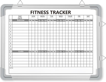 Lincia 16 x 12 Inch Fitness Tracker Whiteboard Workout Calendar for Home Gym Dry Erase Planner Hanging Removable to Do List for Wall Whiteboard with Aluminum Frame for Gym Program(Style A)