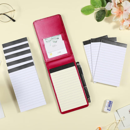 Outus 10 Pcs Mini Pocket Notepad Holder Set Included Small Leather Pocket Notebook Holder with 50 Lined Sheets, Metal Pen, 8 Pcs 3 x 5 Inch Memo Book Refills, 30 Lined Paper Per Note Pad (Black)