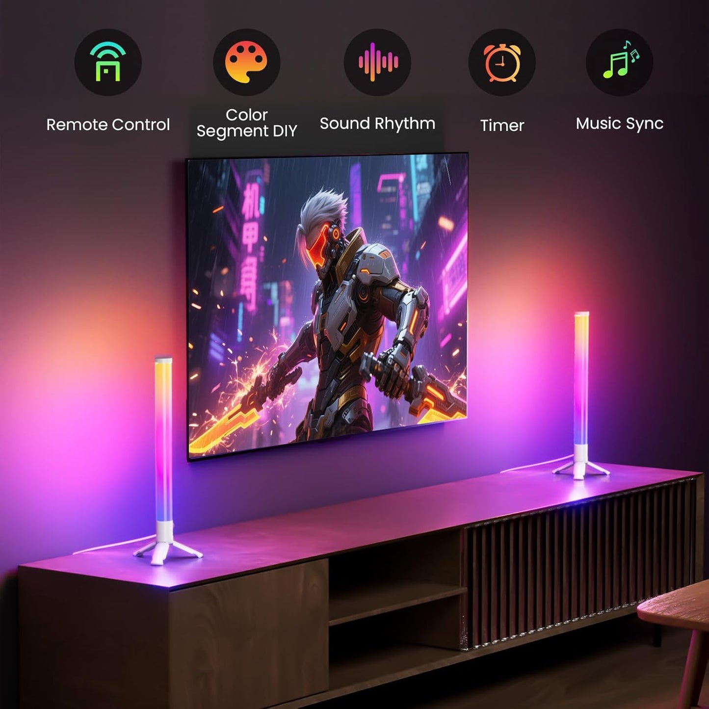 TJOY 360° Smart Light Bars, LED Game Desk Lights, TV Monitor Backlight with Music Sync, RGB Light Bar with Remote Control, Ambient Lighting for PC, Table, Gaming Room(White,Plastic Material)