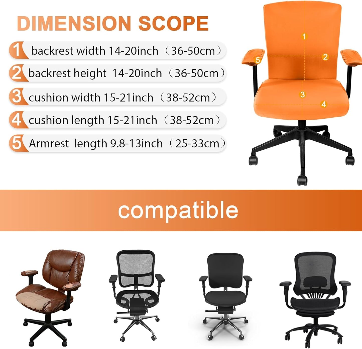 Tallew 4 Pcs Office Chair Covers Set Computer Universal Protective Stretchable Chair Seat Covers Desk Armrest Cover Pads Office Cushion Backrest for Rotating(Regular,Black)