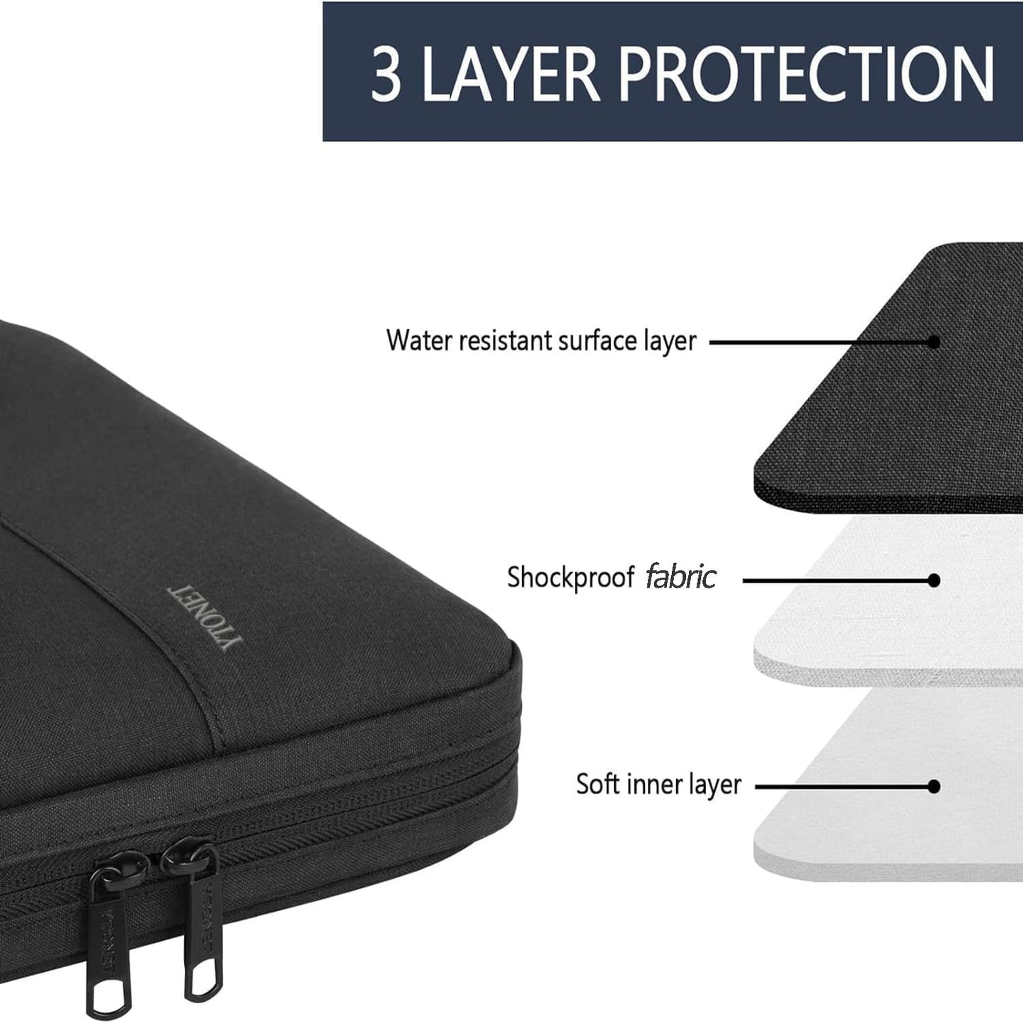 Ytonet Laptop Case, 15.6 inch TSA Laptop Sleeve Computer Bag Water Resistant Computer Case Carrying Cover Compatible for Lenovo, HP, Dell, Asus Notebook, Gifts for Men Women, Grey