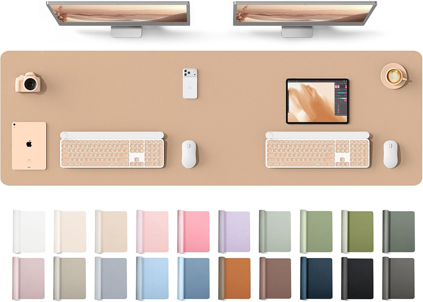 YSAGi Leather Desk Pad Protector, Office Desk Mat, Large Mouse Pad, Non-Slip PU Leather Desk Blotter, Waterproof Laptop Desk Writing Pad for Office and Home (23.6" x 13.8", Eggshell) - Colors B