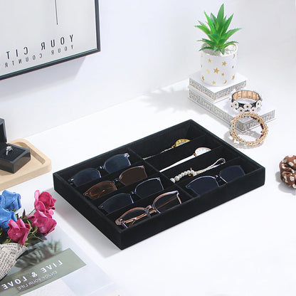 Coward Sunglass Organizer, Beige Velvet Glasses Trays - Eyeglasses Watches Jewelry Display - Men Women (8 Grids)