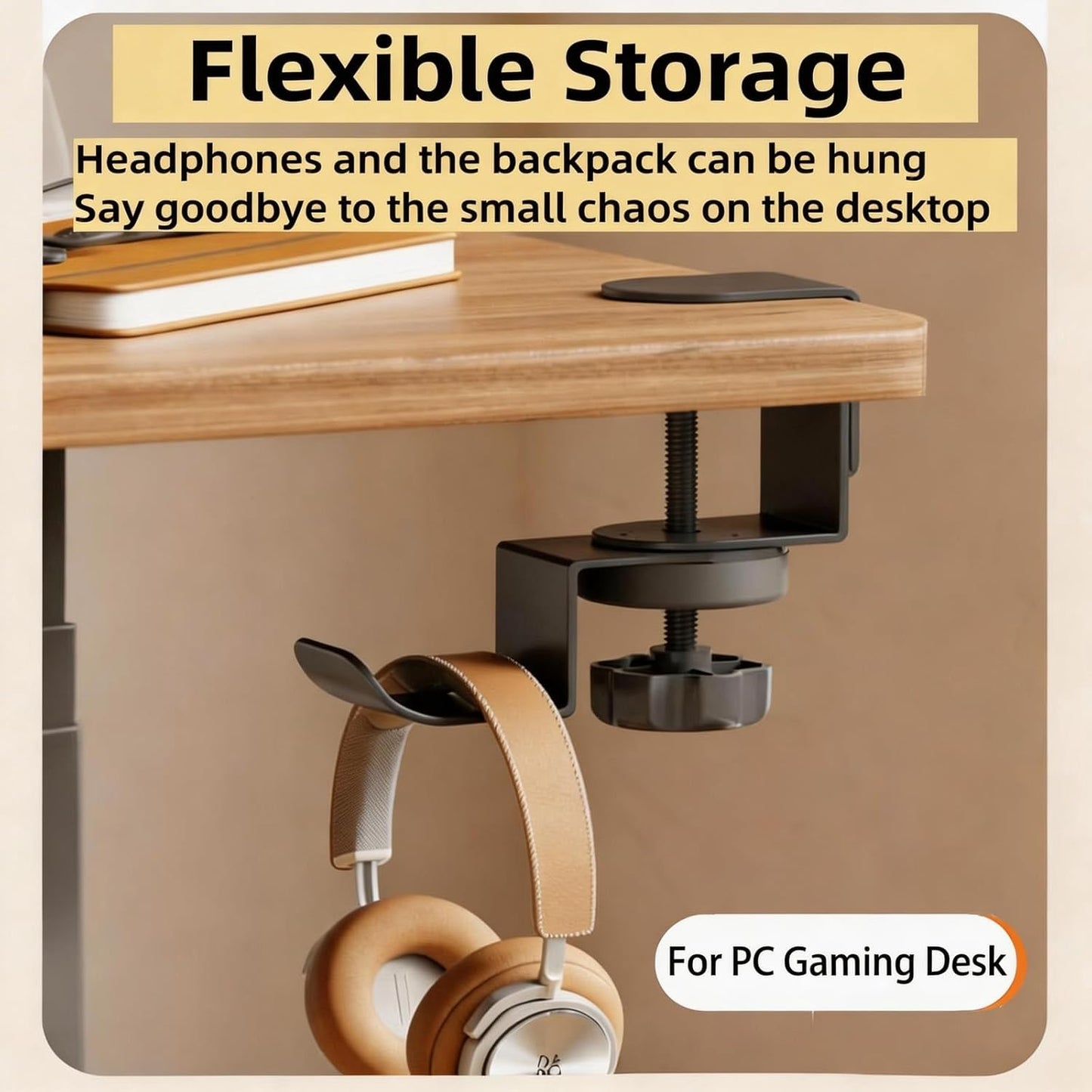 Heavy Duty Desk Hook Clamp(1 PCS), 360° Rotating Backpack Hanger with Height Adjustment, No Drill Headphone Holder, Purse Hook for Table, Bag Hanger, Gifts for Gamers, Office Desk Gaming Accessories