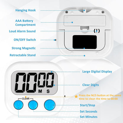 ZILLEEN Classroom Timers for Kids Classroom Magnetic Digital Kitchen Timers for Cooking Teachers Gym Game 6 Pcs