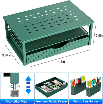 gianotter Monitor Stand Riser, Office Desk Shelf Organizer, Desk Organizer with Drawer and Pen Holder, 2-Tier Computer Stand, Office Organization (Ink)