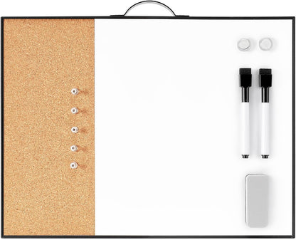 TSJ OFFICE Small Whiteboard Cork-Board - 16" X 12" Portable Aluminum Black Framed Magnetic Dry Erase Board, Small Bulletin Cork Board with Holder for Office, Home and School