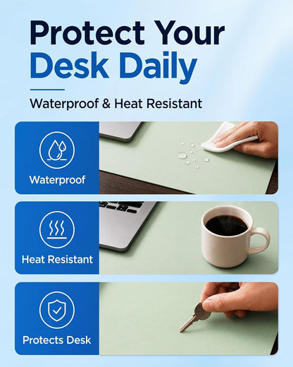 Aothia Dual-Sided Desk Pad - 25.6x13.7 inches Leather Desk Mat, Natural Cork Desk Pad Protector, Large Mouse Pad for Desk, Waterproof Desk Blotter Pad, Desk Writing Pad for Office Work/Home, Black