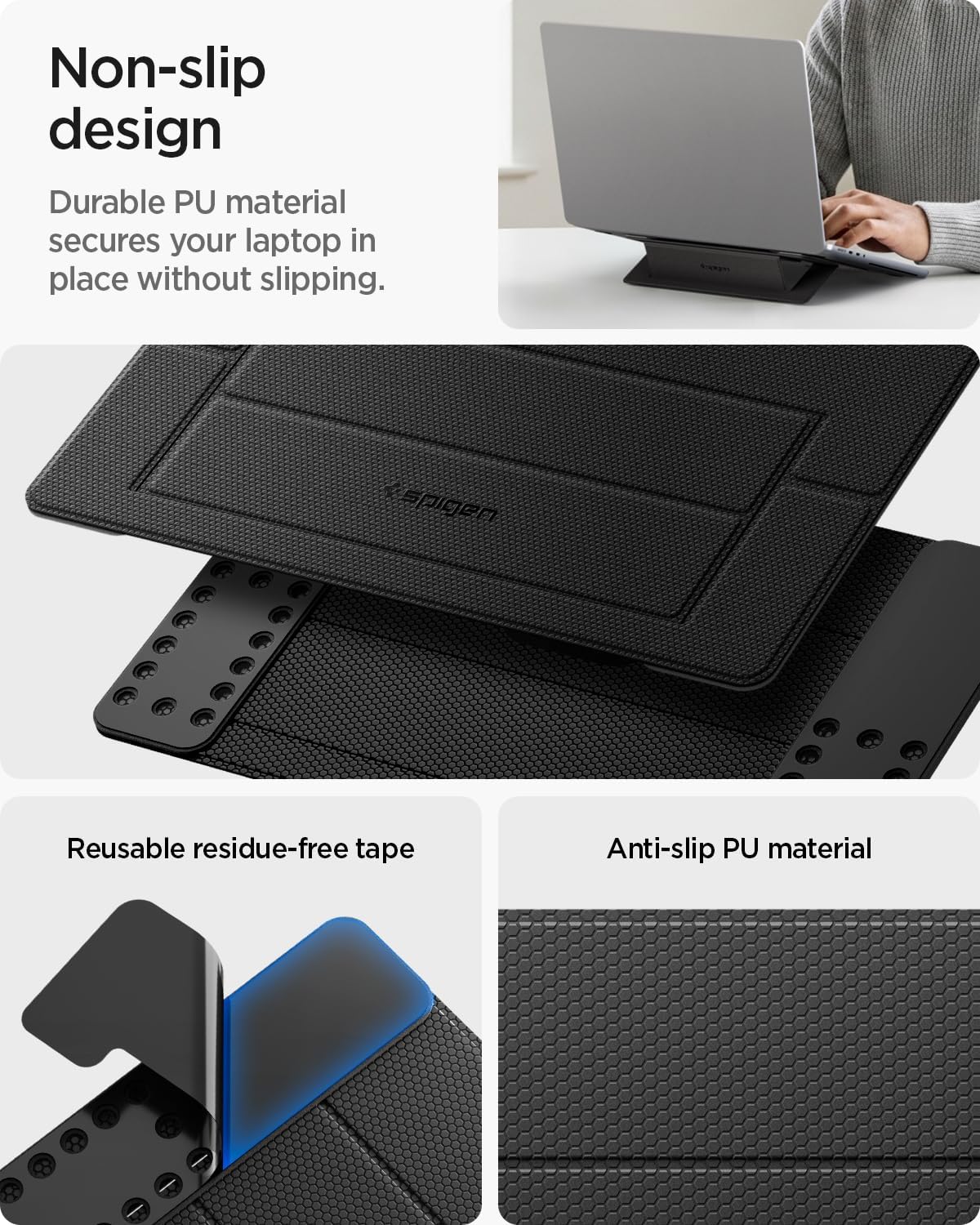 Spigen Slim Fold Portable Laptop Stand Keyboard Riser Foldable Ergonomic Angle Lift Anti-Slip Compatible with MacBook Neo, MacBook Air, MacBook Pro 11"-16" and iPad/Air/Pro and More - Black (LD201-S4)