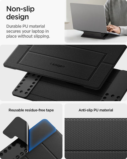 Spigen Slim Fold Portable Laptop Stand Keyboard Riser Foldable Ergonomic Angle Lift Anti-Slip Compatible with MacBook Neo, MacBook Air, MacBook Pro 11"-16" and iPad/Air/Pro and More - Black (LD201-S4)