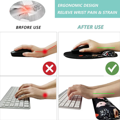 Keyboard Wrist Rest Pad Mouse Pad with Wrist Support Set of 3, Mousepad with Non-Slip Rubber Base, Ergonomic Memory Foam Mouse Wrist Cushion Support for Home Office Laptop Computer Gaming, Forest