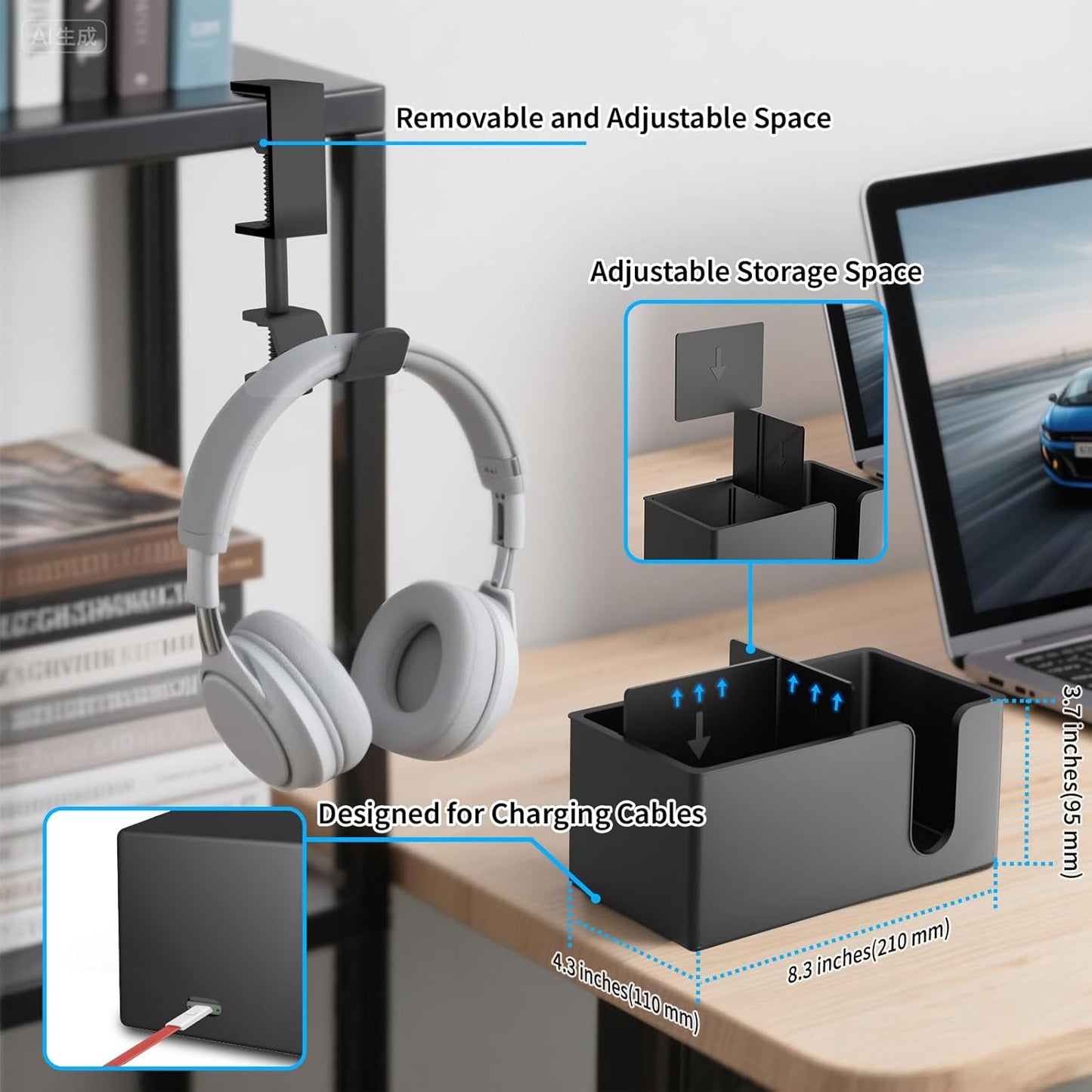 Deeper Desk Cup Holder, OOKUU Anti-Spill Cup Holder for Desk or Table, Sturdy and Durable, Easy to Install, Enough to Hold Coffee Cups, Water Bottles, Gaming PC Office Accessories, Black